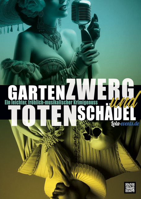 Plakat für die Dinnerveranstaltung „Gartenzwerg und Totenschädel